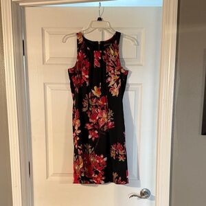 Dana Buchman Black Dress with Red Floral Design